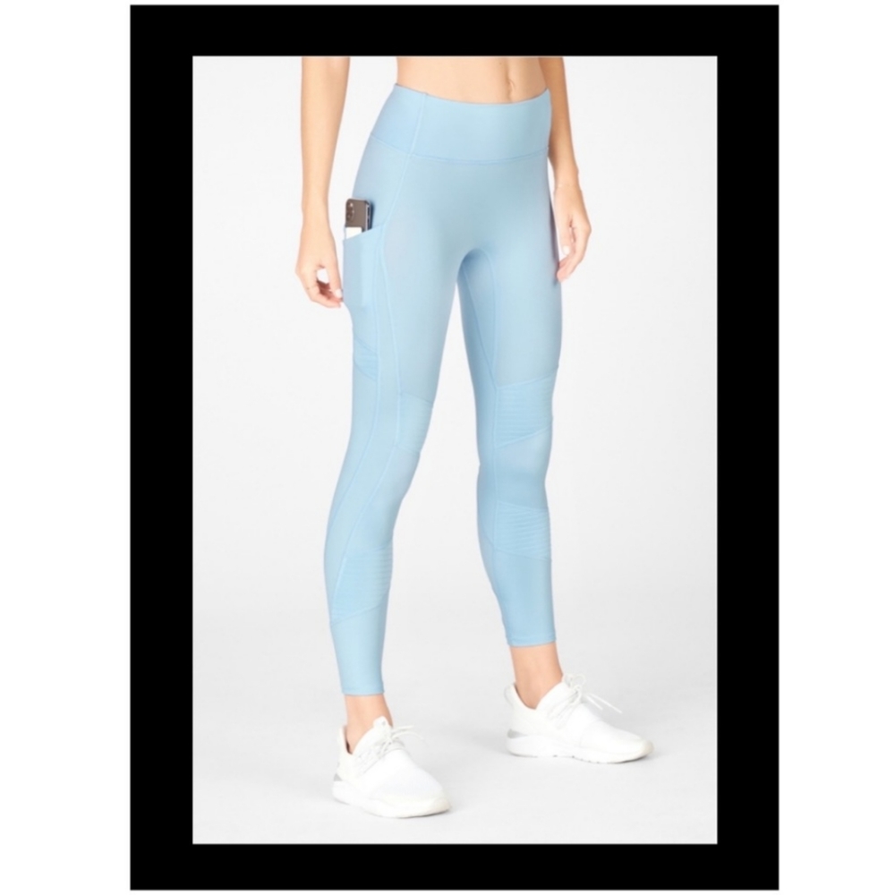 NWT FABLETICS Anywhere High waisted moto 7/8 leggings in baby blue 💙